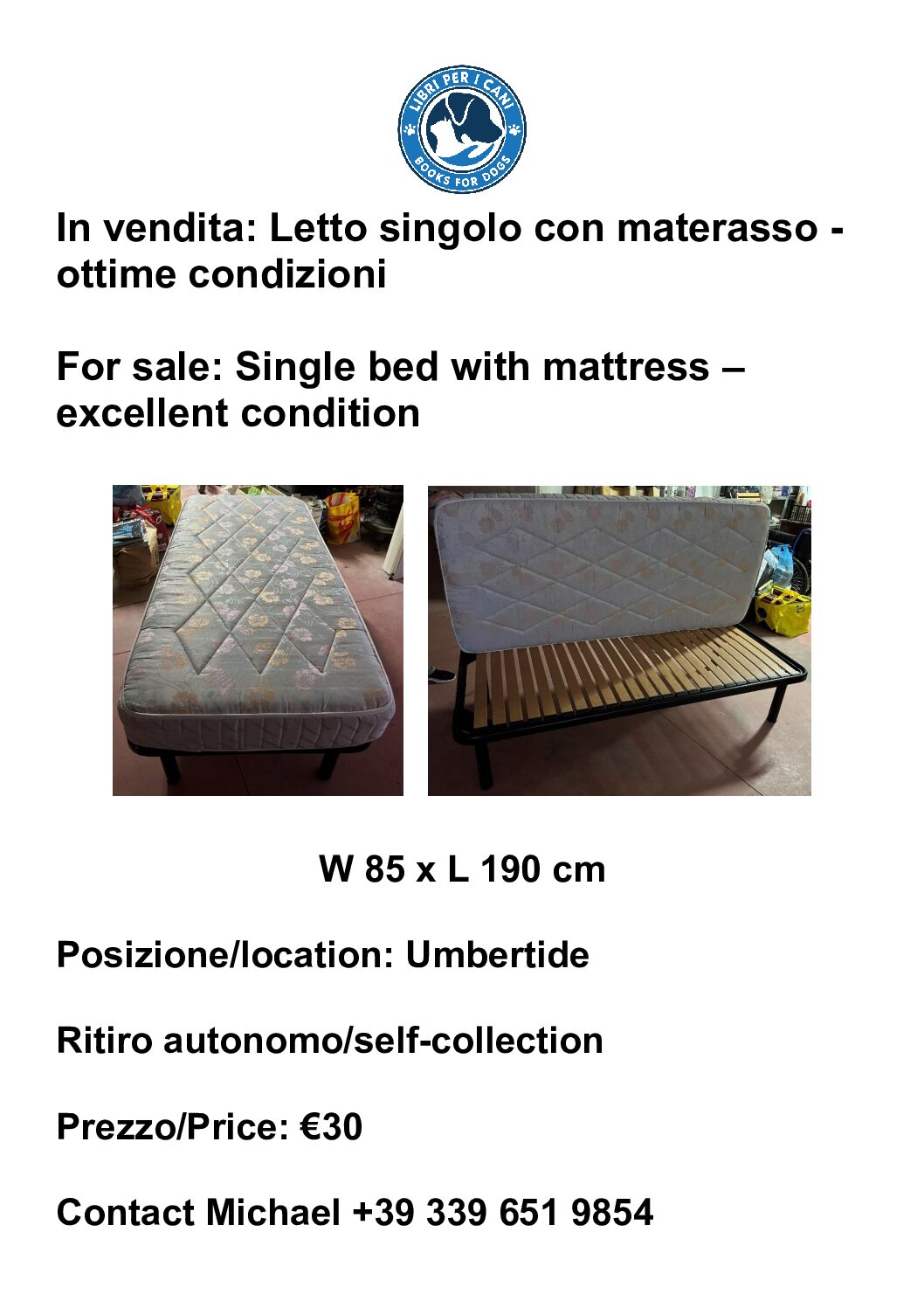 For Sale – single bed and new matteress – good value