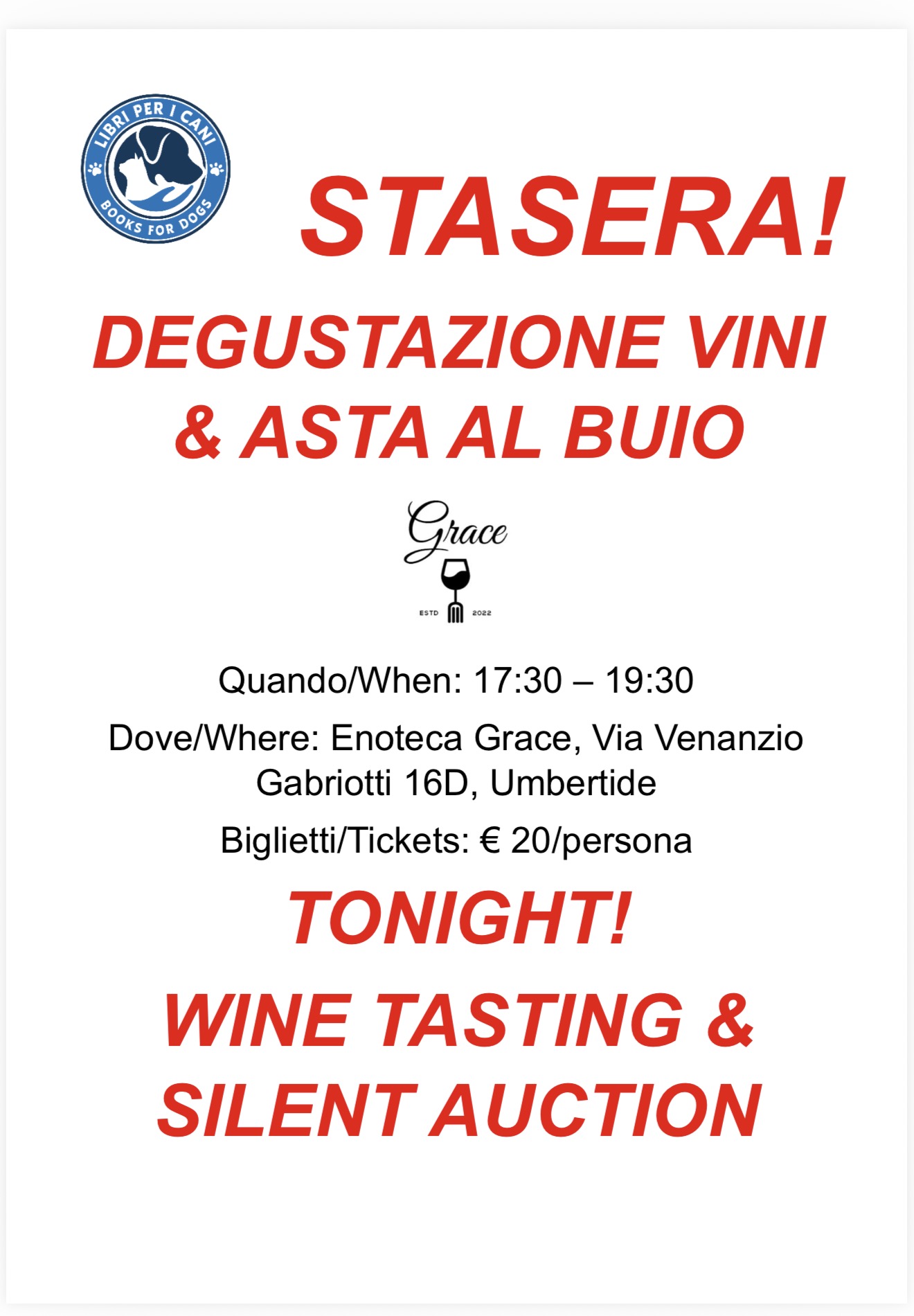 Wine tasting and Silent Auction TONIGHT 17:30